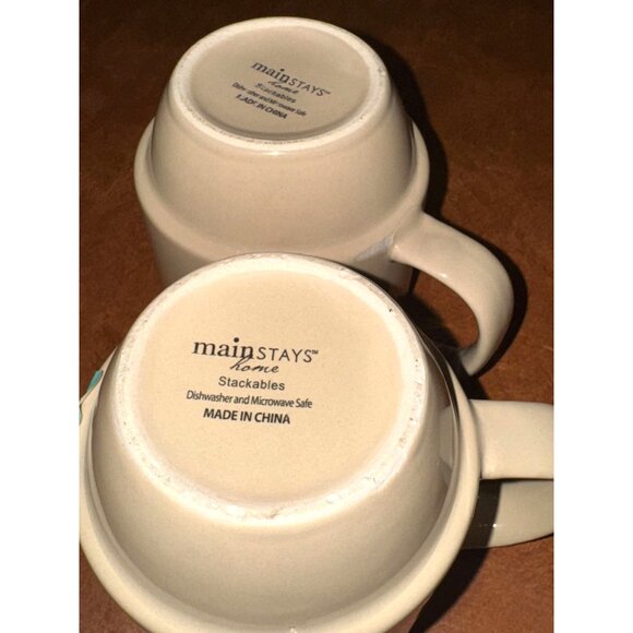 Pair Of Mainstays Beige Stackable Mugs Dishwasher & Microwave Safe - Picture 3 of 5